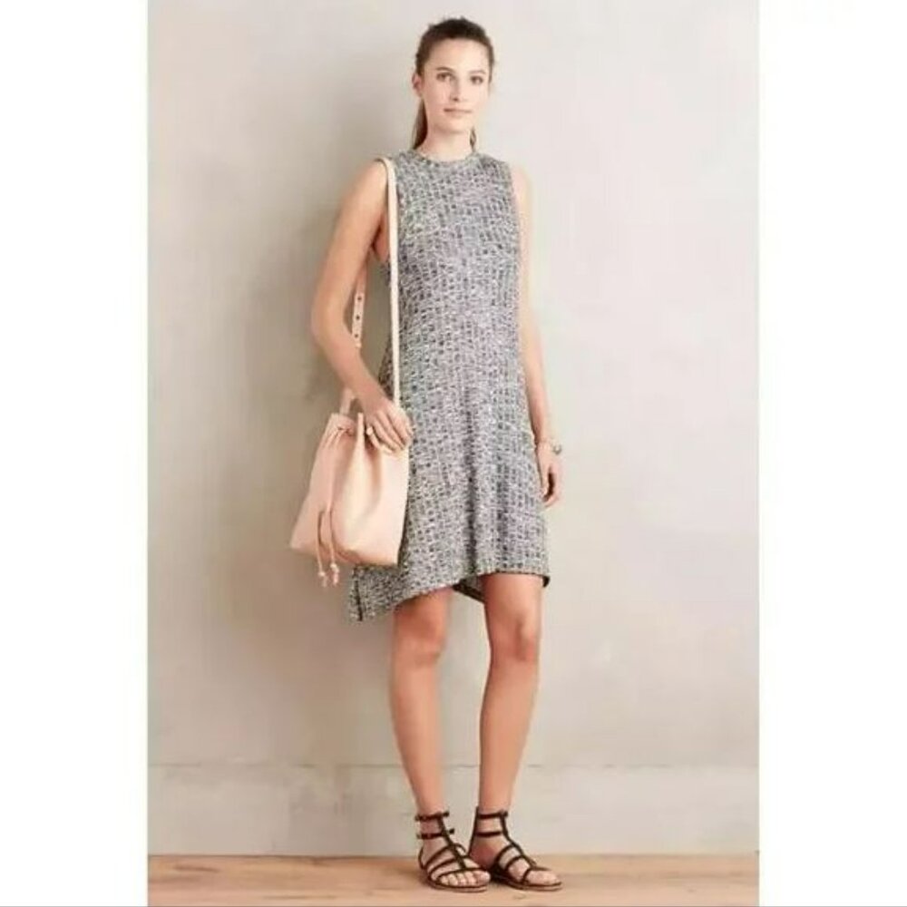 Anthropologie | Maeve Grey Marled Knit High-Neck Swing Sleeveless Dress |Medium